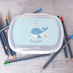 personalisierte Lunchbox unterteilt Wal blau