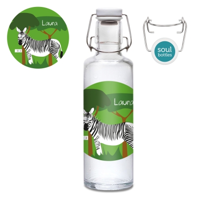 Personalisierte Glasflasche Zebra