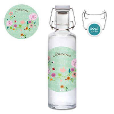 Personalisierte Glasflasche Floral mint