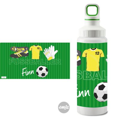 Edelstahl-Flasche light Fußball gelb