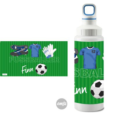 Edelstahl-Flasche light Fußball blau